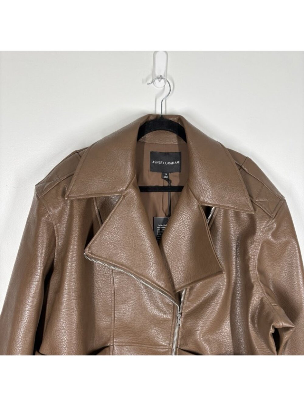 Ashley Graham Women 4X Light Brown Faux Leather Midweight Motorcycle Jacket NWT - Picture 7 of 15